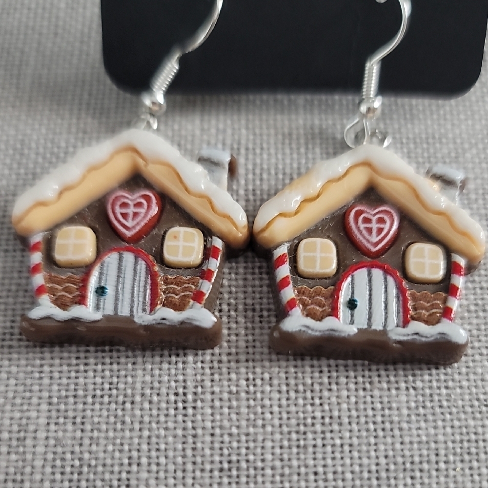 Festive Gingerbread House Earrings - Picture 4 of 4